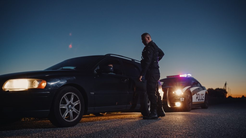 Speeding Driver Gets Pulled Over By Police Patrolling Car using Police Spike Strips